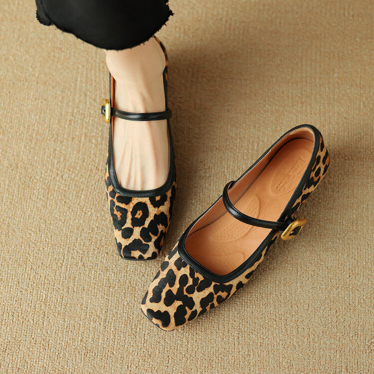 Mary Jane Ballerinas aus Samt mit Leopardenmuster | Harrela