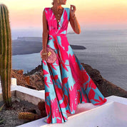 Langes bedrucktes Sommer-Maxikleid mit V-Ausschnitt l Gilmore