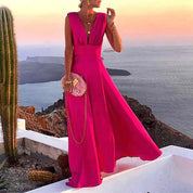 Langes bedrucktes Sommer-Maxikleid mit V-Ausschnitt l Gilmore