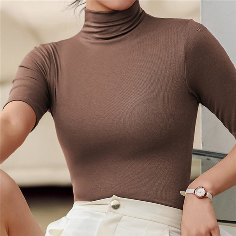 Elegantes nahtloses Rollkragen-Basic-Top für Damen | Marnetta