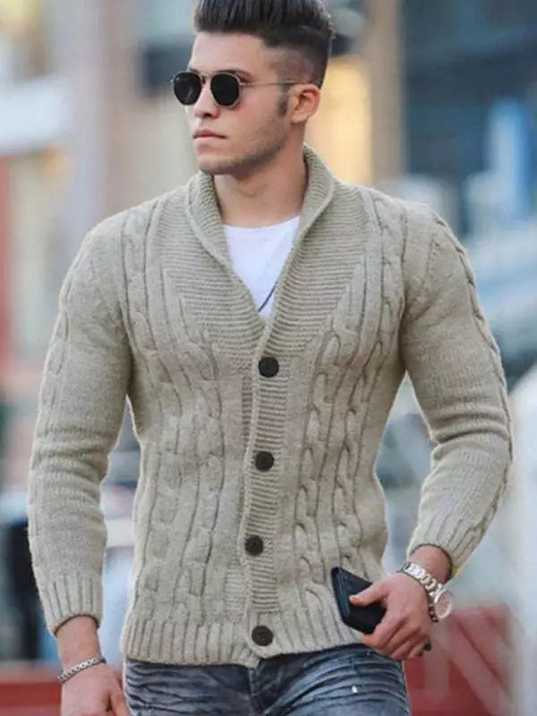 Unifarbene Herren Strickjacke mit langen Ärmeln und Knopfverschluss | Quintus