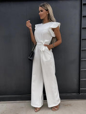 Kleio l Ärmelloser eleganter Jumpsuit aus Seide mit Gürtel